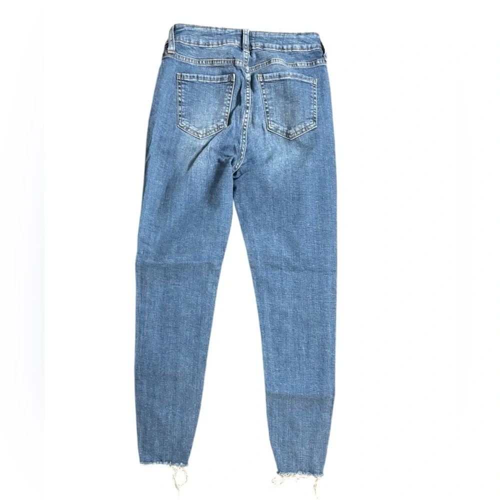Classic Blue Skinny Jeans with Raw Hem - Picture 3 of 11